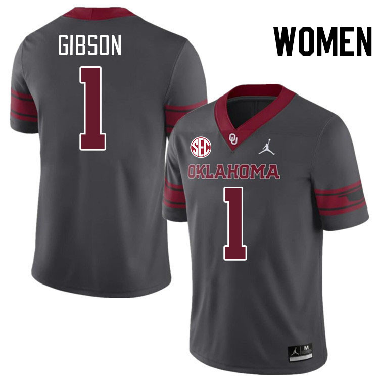 Women #1 Jayden Gibson Oklahoma Sooners 2024 SEC Conference College Football Jerseys-Charcoal